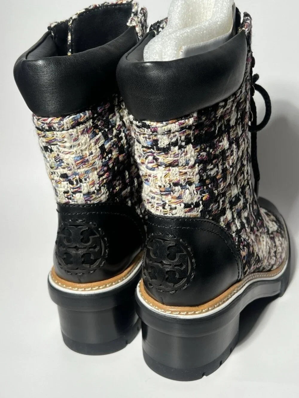 Tory Burch Tweed Leather Lace-Up Ankle Boots Women’s 7.5 New in Box